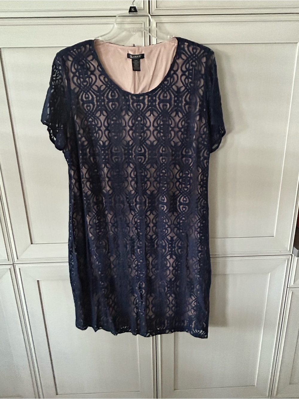 Glamour Navy Lace Dress with Nude Lining
